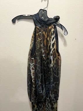 Alberto Makali Leopard Print Halter Mini Dress in Black and Brown